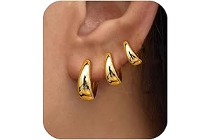 14K Gold Plated Dainty Hoop Earrings for Women: Sterling Silver Post Small Huggie Earrings