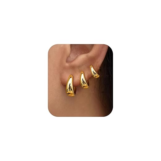 3Pairs Gold Hoop Earrings Set for Women Trendy Chunky Huggie Dainty Earring Jewelry for Women Teens