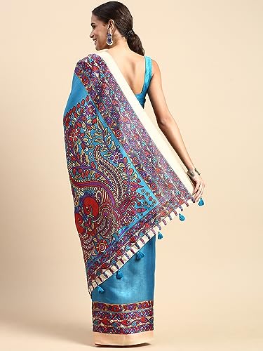 Image of RANI SAAHIBA Women's Art Silk Kalamkari Saree With Blouse Piece