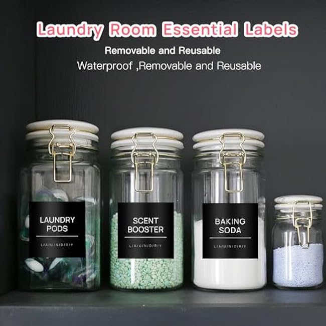 Laundry Labels for Jars,14 PCS Minimalist Laundry Room Sticker Labels,Removable Waterproof Labels for Laundry Containers,Home Storage Organization(Black)