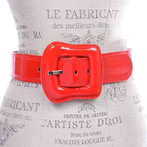 Women's 2" Wide High Waist Patent Belt with Bold Buckle2