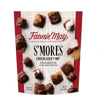 Fannie May SMores Chocolatiers Mix, Milk Chocolate Coated Graham Crackers and Marshmallows, 14 oz, 1 Bag