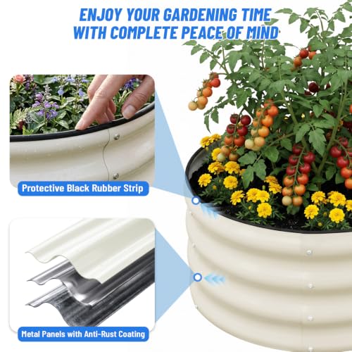 Image of SnugNiture 2x2x1ft Round Galvanized Raised Garden Bed Kit Outdoor, Metal Planter Box for Planting Plants Vegetables, White
