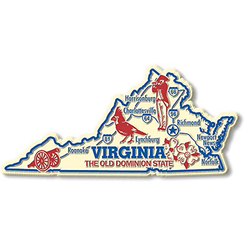 Virginia Giant State Magnet by Classic Magnets, 5.5" x 2.6", Collectible 3D Rubber Vintage-Style Souvenirs and Gifts Made in The USA