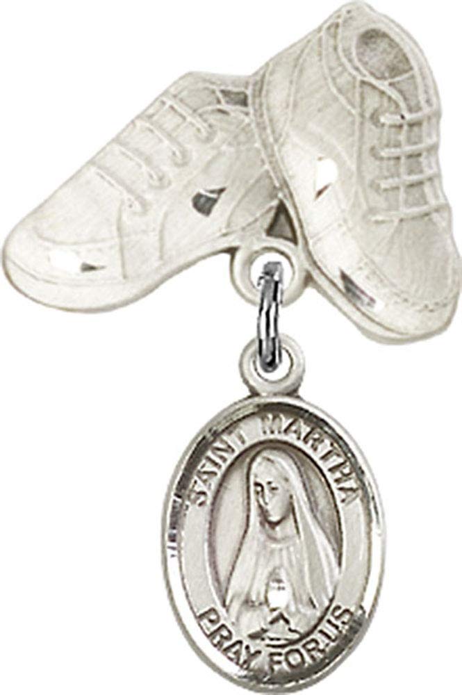 Jewels Obsession Baby Badge with St. Martha Charm and Baby Boots Pin | Sterling Silver Baby Badge with St. Martha Charm and Baby Boots Pin - Made In USA