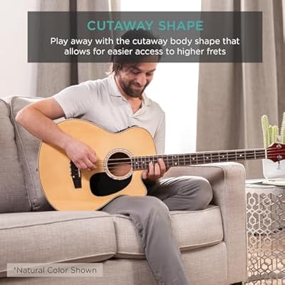 Best Choice Products Acoustic Electric Bass Guitar, Full Size 4 String, Fretted Bass Guitar w/Padded Gig Bag - Aged Natural