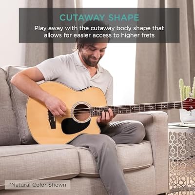Best Choice Products Acoustic Electric Bass Guitar, Full Size 4 String, Fretted Bass Guitar w/Padded Gig Bag - Aged Natural