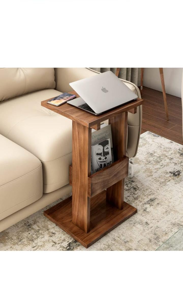 Umark Sheesham Wood Sofa Chair Arm Rest Tray Table Stand Natural Brown Finish (Medium)-image-36