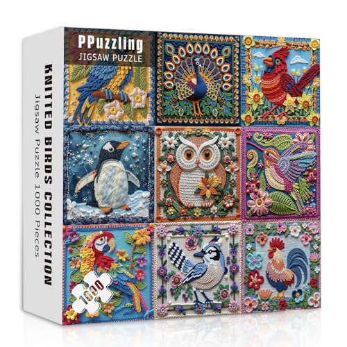 Rompecabezas Patchwork Bird para Adultos, 1000 Piezas, Rompecabezas de Aves con Flores, Rompecabezas Desafiante de Animales Lindos como Decoración para Pared en el Hogar miniatura 1