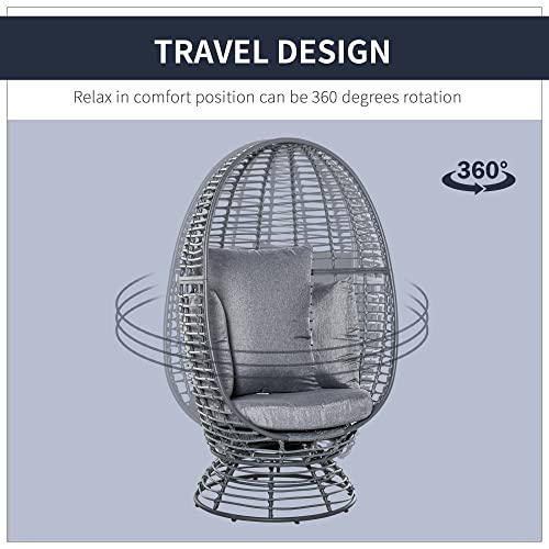 Outsunny Outdoor Wicker Egg Chair With Cushion, Lounge Chair Rattan 360 Degree Round Basket Chair For Backyard Garden Lawn Indoor Living Room, Grey #TOP19