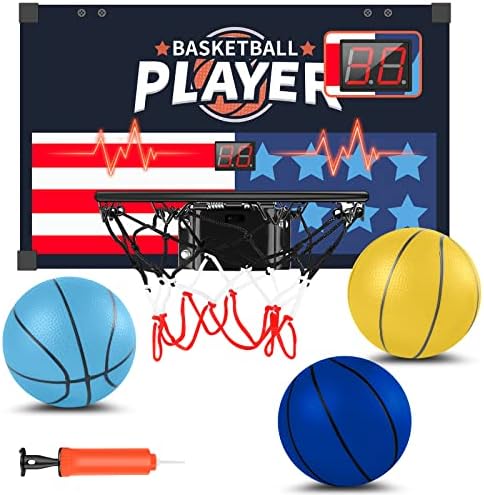 Basketball Hoop Indoor with Electronic Scorer, CEGOUFUN Mini Basketball Hoop with 3 Balls, Shatter Resistant Sturdy Backboard, Over The Door Basketball Hoop Toy Gifts for Kids 8-12, Teen, Adult
