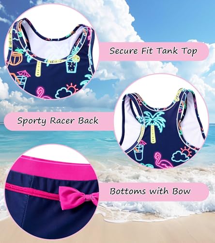 Image of Belovecol Girls Swimsuits Two Piece Tankini Bathing Suits Boyshort Summer Beach Swimwear 4-16Y Removable Bra Pads Above 12Y