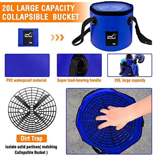 Lezcufer 17 Pcs Car Wash Kit, 62" Car Wash Brush Mop With Long Handle, Car Detailing Brush Set, Car Cleaning Kit, Car Wash Bucket With Dirt Trap, Complete Car Cleaning Supplies Interior, Blue #TOP2