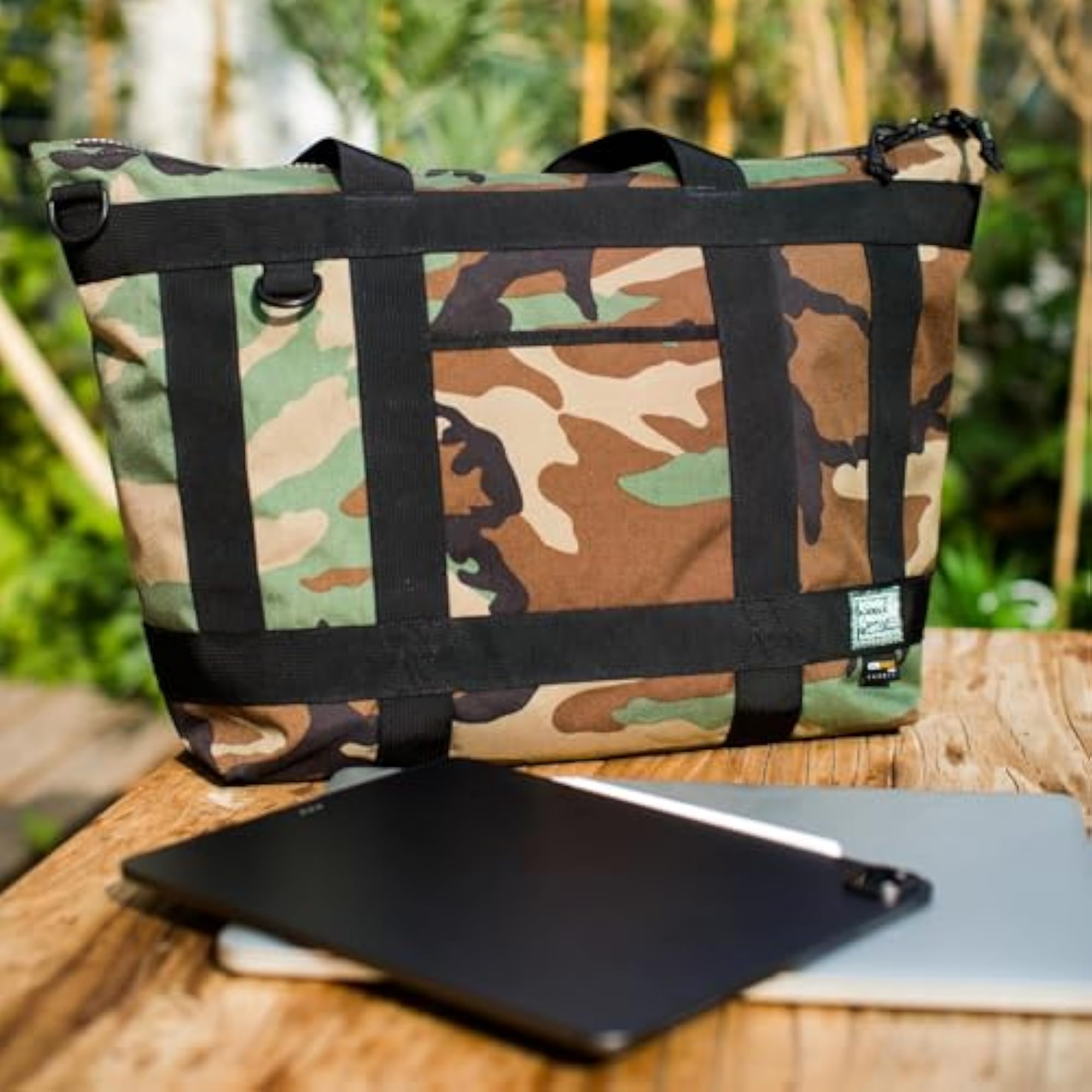 Large Tactical Green Camo Tote Bag with Zipper Compartments