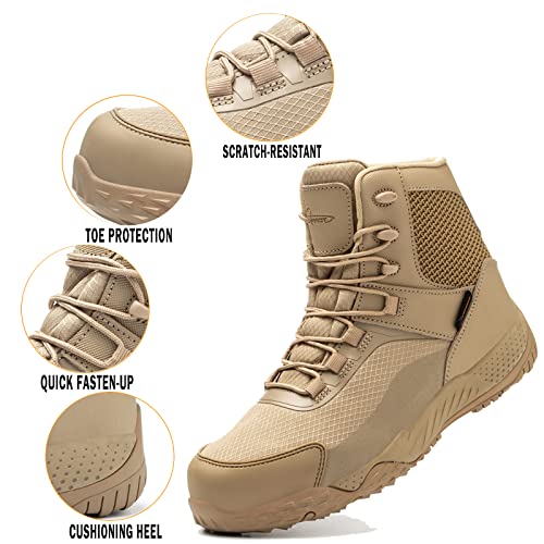 Azxprot Men's Military Tactical Boots, 6" Waterproof Lightweight Combat Boots Non-Slip Hiking Boots Breathable Outdoor Desert Boots Tan 8.5 #TOP1