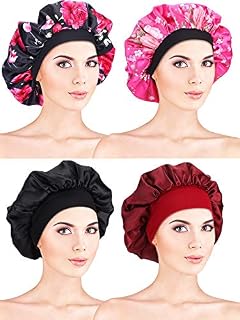 4 Pieces Satin Bonnet Sleeping Cap Soft Night Bonnet Head Cover for Women