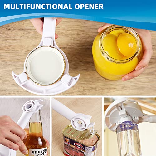 Jar Opener, Jar & Bottle Opener For Weak Hands Seniors With Arthritis Lid Opener Cap Opener Grip Opener | Labor-Saving | Multifunctional | Adjustable | Handheld (Pure White) #TOP2