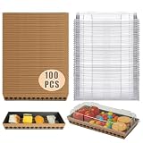 DTFMZOV 100 Pack Sushi Containers with Lid, 8 x 4.9 x1.7 Inch Sushi Trays, Disposable Takeout Boxes Paper To Go Containers for Hot Dogs, Sandwiches, French Fries, Muffins (Large)
