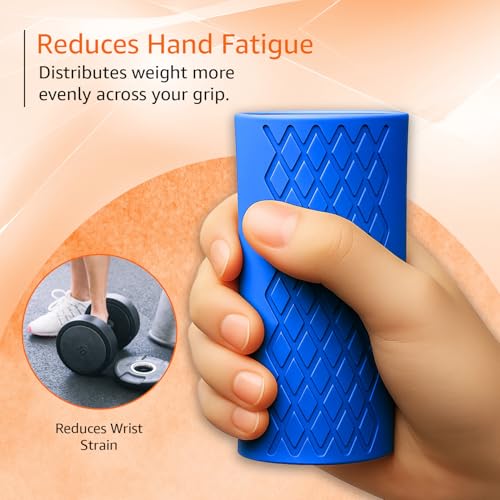 Image of Amazon Basics Thick Dumbbell & Barbell Grips | Non-Slip Rubber Grips | Easily Attachable to Barbell, Dumbbell & Kettlebell | Large | Blue