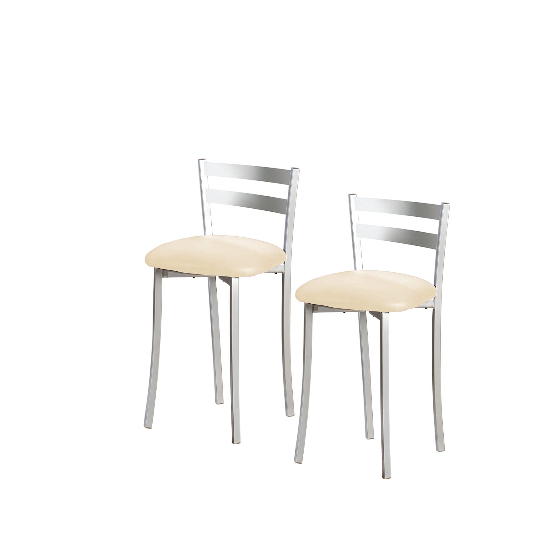 ASTIMESA Due sgabelli da cucina con schienale a strisce in metallo finta pelle beige, altezza della seduta: 45 cm (tavolo)