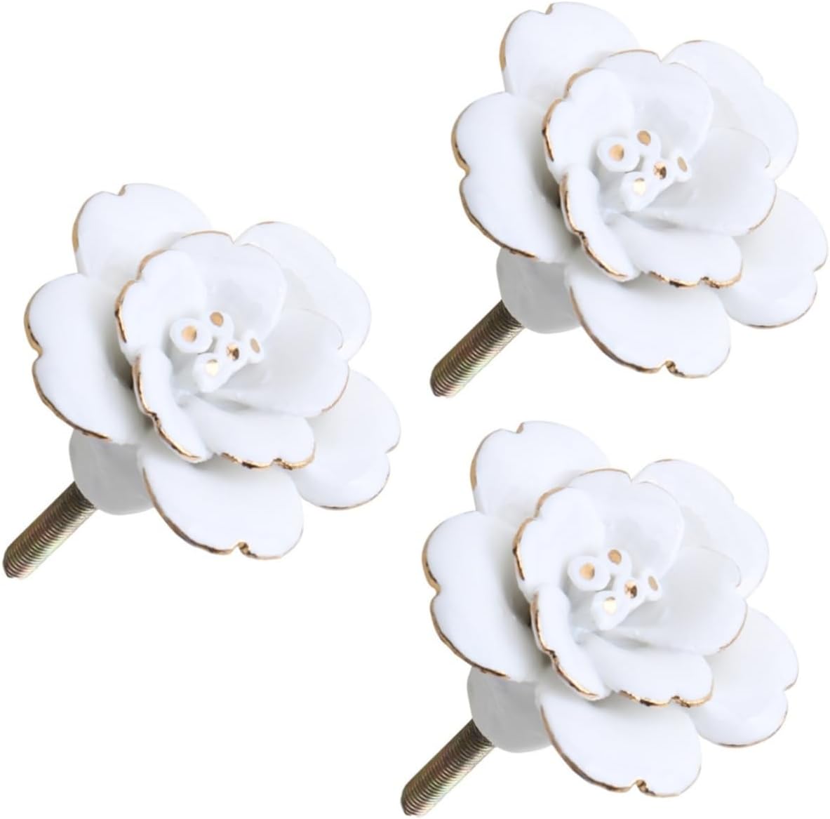 DOITOOL 3pcs Ceramic Floral Design Door Knob for Interior Doors Creative Decorative Cabinet Handle Furniture Accessory for Kitchen Cabinet Handle