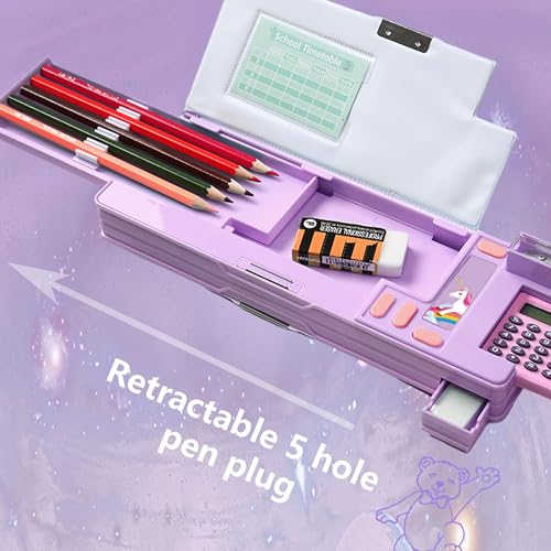 Image of Pop Up Multifunction Pencil Case, Cute Cartoon Pen Box Organizer Stationery with Calculators, Sharpener, Schedule, School Supplies, Best Birthday Gifts for Kids