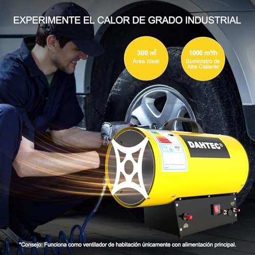 Miniatura 6 de Dahtec Calefactor De Gas Auxiliar 18-30 Kw Potencia Regulable Cañón De Calor Soplador De Aire Caliente Para Obras, Amarillo