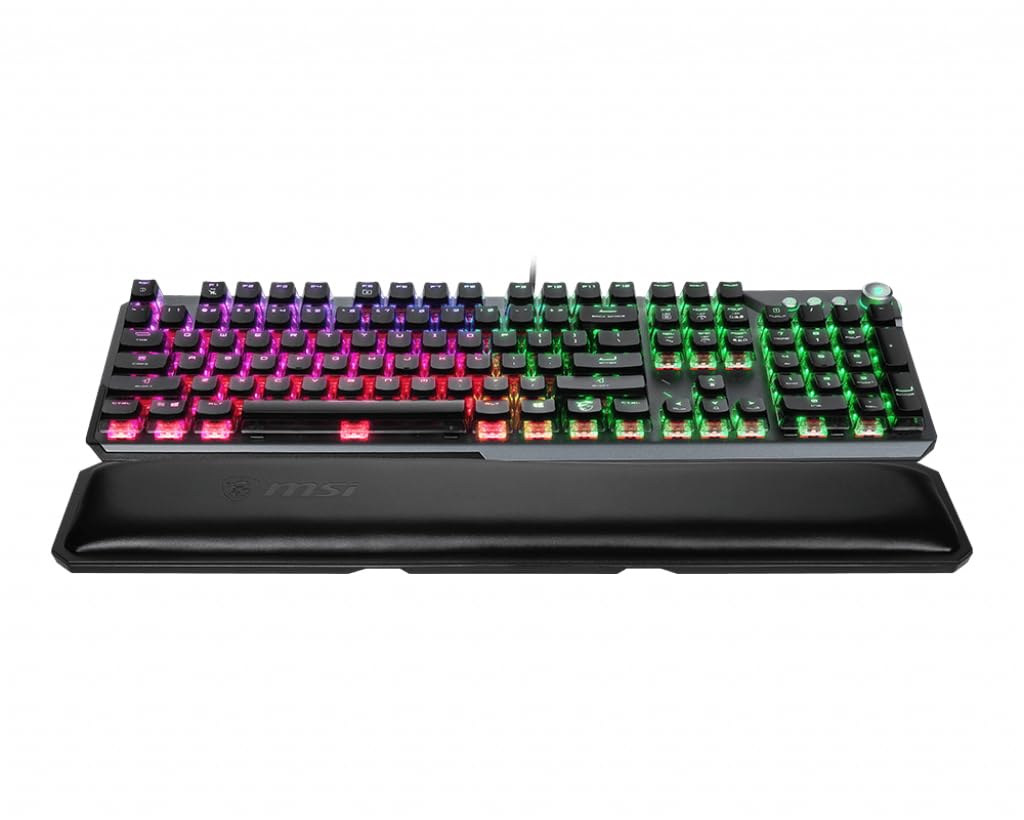 MSI Vigor GK71 Sonic Red FR Clavier Gaming Mécanique, AZERTY, Disposition FR, switches Sonic Red, Touches ClearCaps, raccourcis multimédia, Repose-Poignets, Mystic Light, USB 2.0