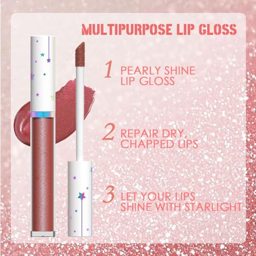 Image of evpct 1Pcs Mauve Red Metallic Shimmer Glitter Lip Gloss Liquid Lipstick Long Lasting Waterproof 24, Glitter Pearlescent Metallic Sparkly Glossy Liquid Lipsticks Lip Stain Makeup Set for Women 05#