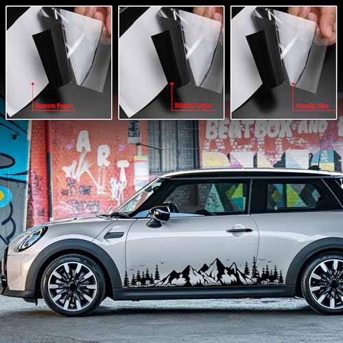 Image of TOMALL 1 Pair Fir Mountain Forest Vinyl Decals for Car Body Door Sides Universal Waterproof Tree Graphic Stickers Decoration for Travel Trailer Camper Vehicles SUV Truck Off-Road (Medium-Black)