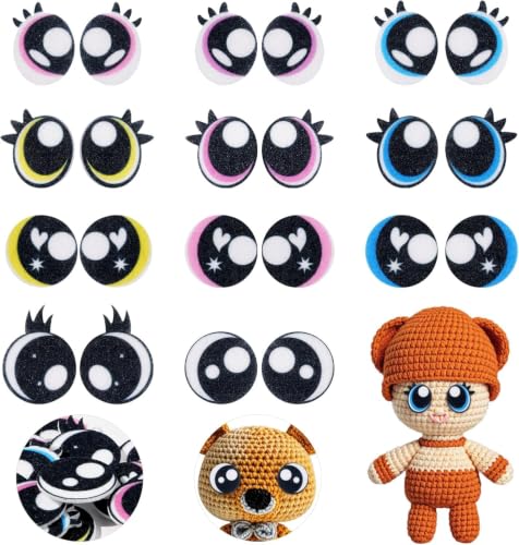 MUCUNNIA 11 Pairs 30mm Round Felt Eyes for Amigurumi with Lashes