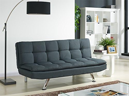 Home Detail Modern Fabric 3 Seat Sofa Bed with Chrome Legs in Choice of Five Stylish Colours (Charcoal)