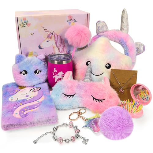 Beauenty Unicorn Gifts for Girls Ages 3-10 - Toys Set with Light Up Plush Pillow Diary Headband & Water Bottle - Birthday Christmas New Years Gifts for Kids & Girls (style 1)