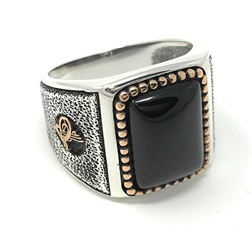 KAR 925K Stamped Sterling Silver Black Onyx Ottoman Men's Ring K41J