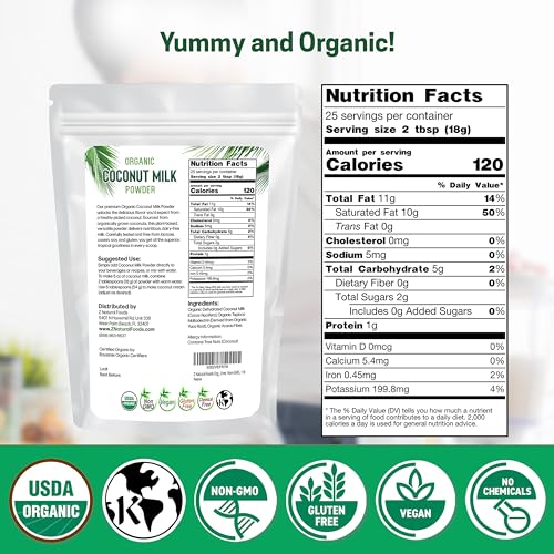Image of Z Natural Foods Organic Coconut Milk Powder - All-Natural Vegan Dairy-Free Alternative with MCTs - Unsweetened Coconut Creamer for Coffee & Smoothies - Gluten-Free, Non-GMO, 1 lb (Pack of 3)