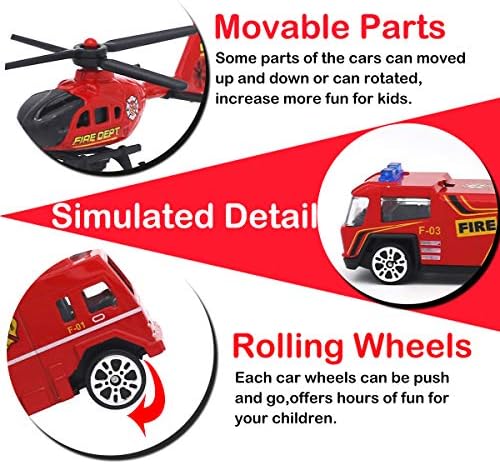 Alloy Fire Truck Set Mini Pocket Size Models Play Vehicles Toy Party Favors Cake Decorations Topper Birthday Giftfor Kids Boys Girls,6Pcs Set