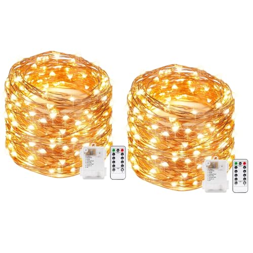 TIED RIBBONS Set of 2 LED Fairy String Lights 2 Meter (20 LED's) Remote Control and 3 AA Battery Operated - Lights for Home Decoration Lights for Bedroom, Garden, Wedding