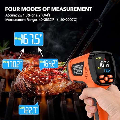 Image of Infrared Thermometer Temperature Gun, -40℉-3632℉, High Temp Thermometer with Thermocouple Probe, Non-Contact 50:1 Pyrometer Dual Laser Thermometer Gun for Engine, Kiln, Forging, Industrial