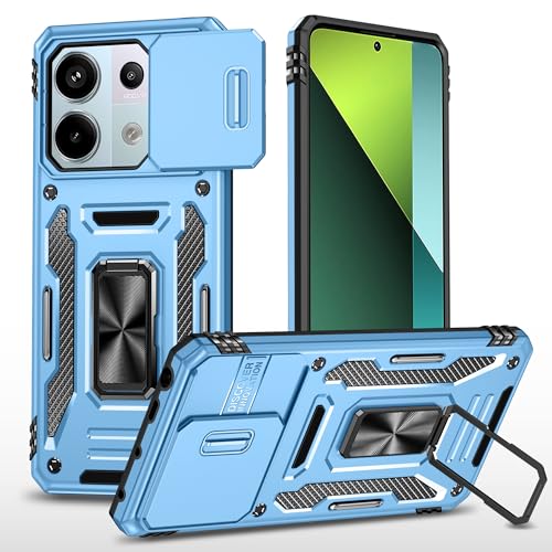 Image of Polycarbonate Slide Camera Cover with Ring Holder Mobile Phone Back Cover for Mi Redmi Note 13 Pro 5G (Blue)