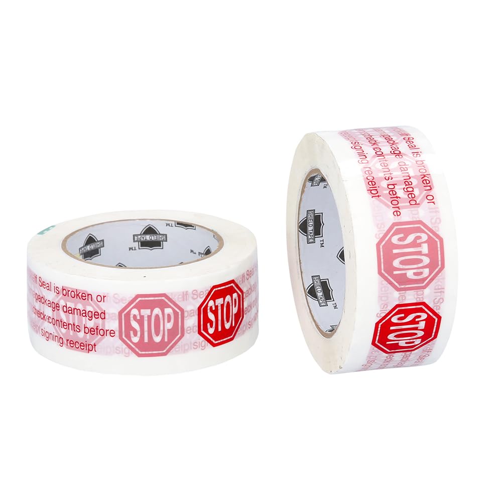 PSBM Broken Seal Tape, 3 Inch x 110 Yards, 48 Pack, Stop Sign Seal is Broken Check Contents in Red Letters on White Tape, Great for Shipping and Packaging