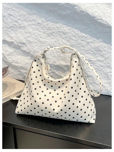 MakeMeChic Women's Polka Dots Crossbody Bag Zipper Top Handle Bucket Bag2