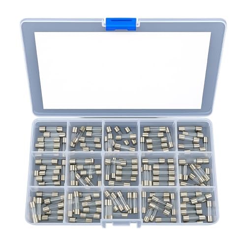 15 Valeurs 250V Fusibles Assortiment en Verre Rapides 5x20mm 150 Kit Fusible Électronique Auto Maison Appareils Électriques Sécurité Remplacement Boîte...