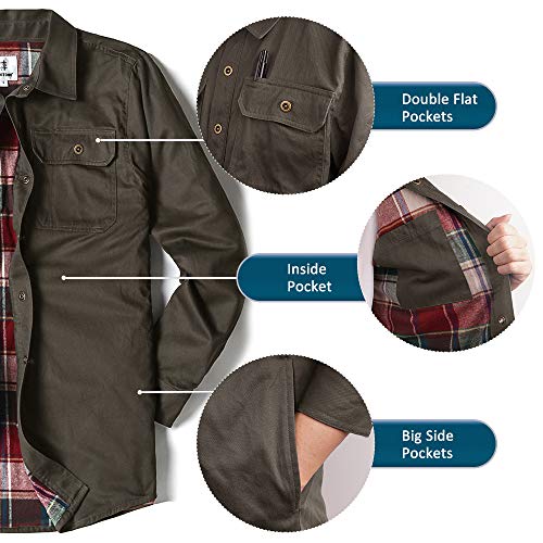 Mocotono Men's Heavyweight Cotton Canvas Flannel Lined Shirt Jacket, Dark Coffee Large #TOP5