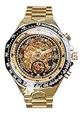Luxury Watches for Men Mechanical Skeleton Stainless Steel Golden Timepieces Watch (A Gold Black)
