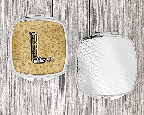 Espejo compacto decorativo de viaje para maquillaje, forma de letra L, con diseño musical, para mujeres y niñas, regalo, espejo plegable de mano miniatura 4