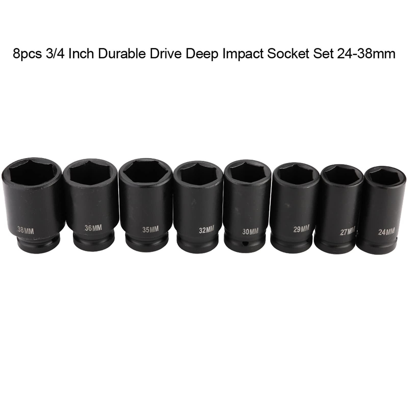 Generic Set di Bussole a Impatto Profondo Durevoli da 8 Pezzi, Acciaio Al Cromo Vanadio Ad Alta Resistenza, 24-38 Mm per Uso Meccanico