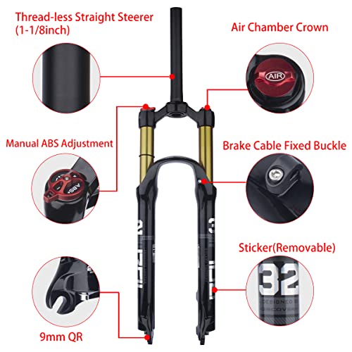 Bolany Bike Suspension Fork Mtb Bicycle Magnesium Alloy Suspension Front Fork 26/27.5/29 Inch, Straight Steerer And Tapered Steerer Air Fork (Manual Lockout - Remote Lockout) #TOP2