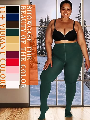 Image of HONENNA Queen Plus Size Fleece Lined Tights, 11+ Colors Thermal Warm Winter Tights for Women, Medias Termicas Mujer Invierno