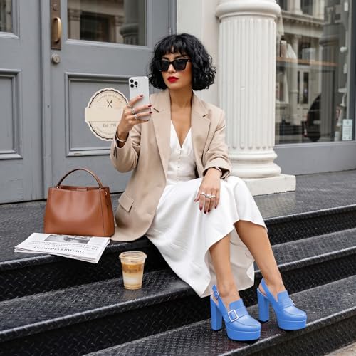 Image of Women's High Heel Loafers Platform Pumps Round Toe Heels Chunky Heel Pumps Stylish Comfortable 4.8 Inch Slingback Heels