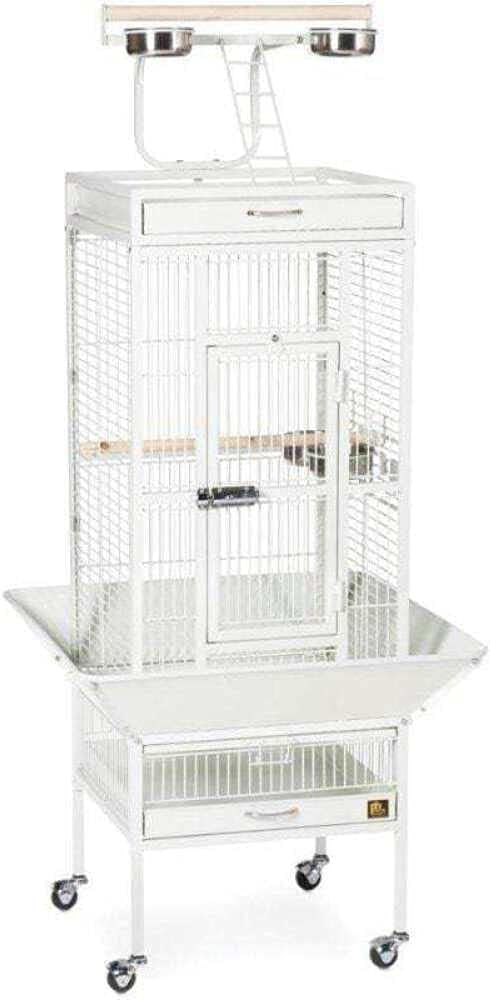 Prevue Pet Products Wrought Iron Select Bird Cage - Steel Cage with Rolling Stand and Seed Guards, Tall Vertical Design, Ideal for Cockatiels and Medium Birds - Chalk White